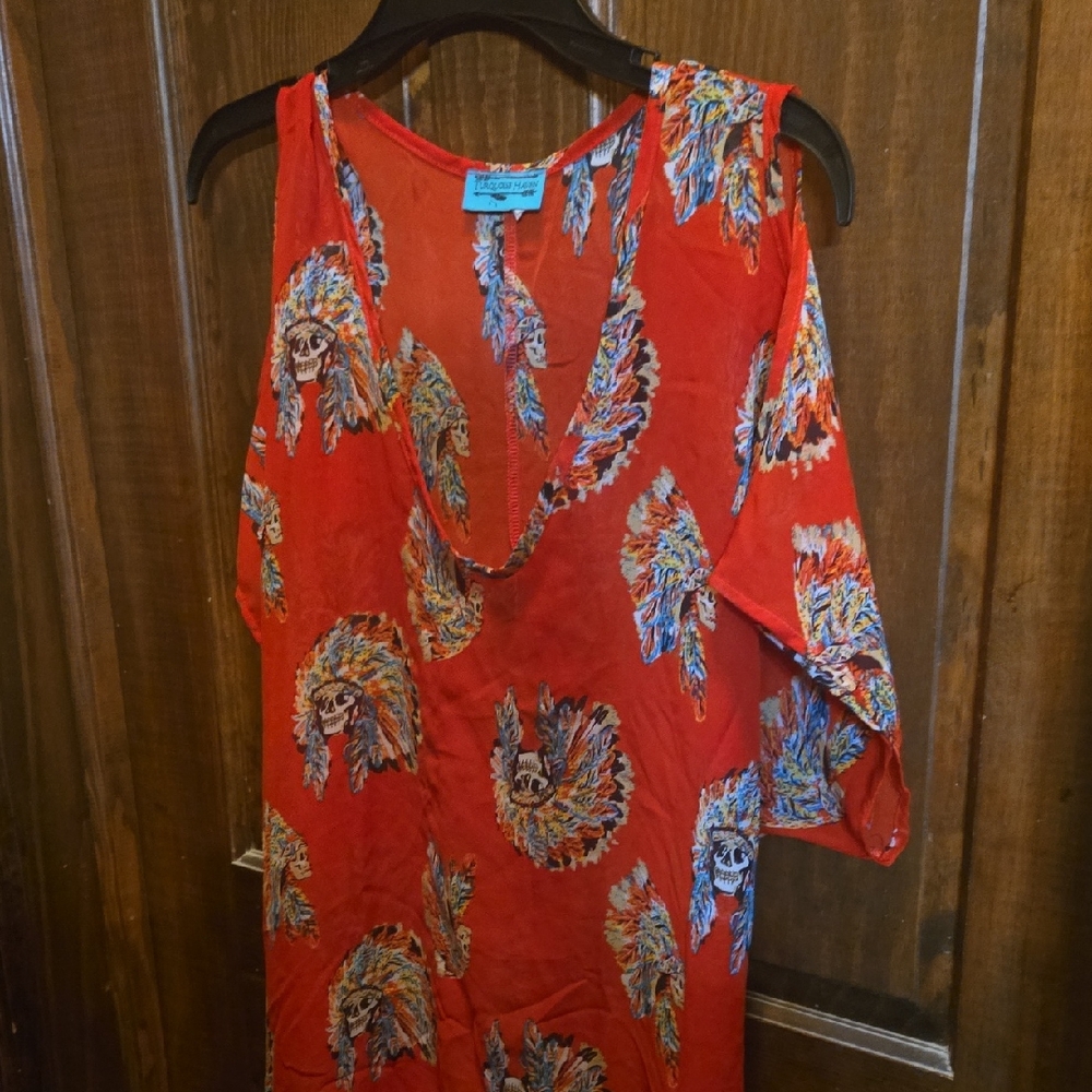Red Feather Print Dress